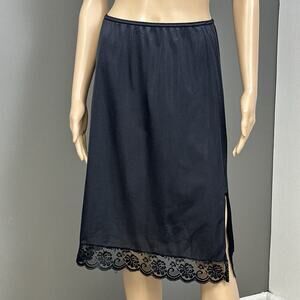 Vintage JCPenney Fantasia Half Slip Size Medium Black Slit Lace ILGWU Union USA